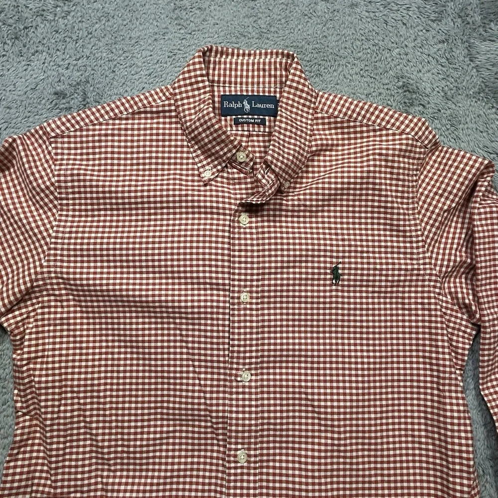 Ralph Lauren Shirt Men's M Orange Check Oxford Button Down Green Pony OCBD